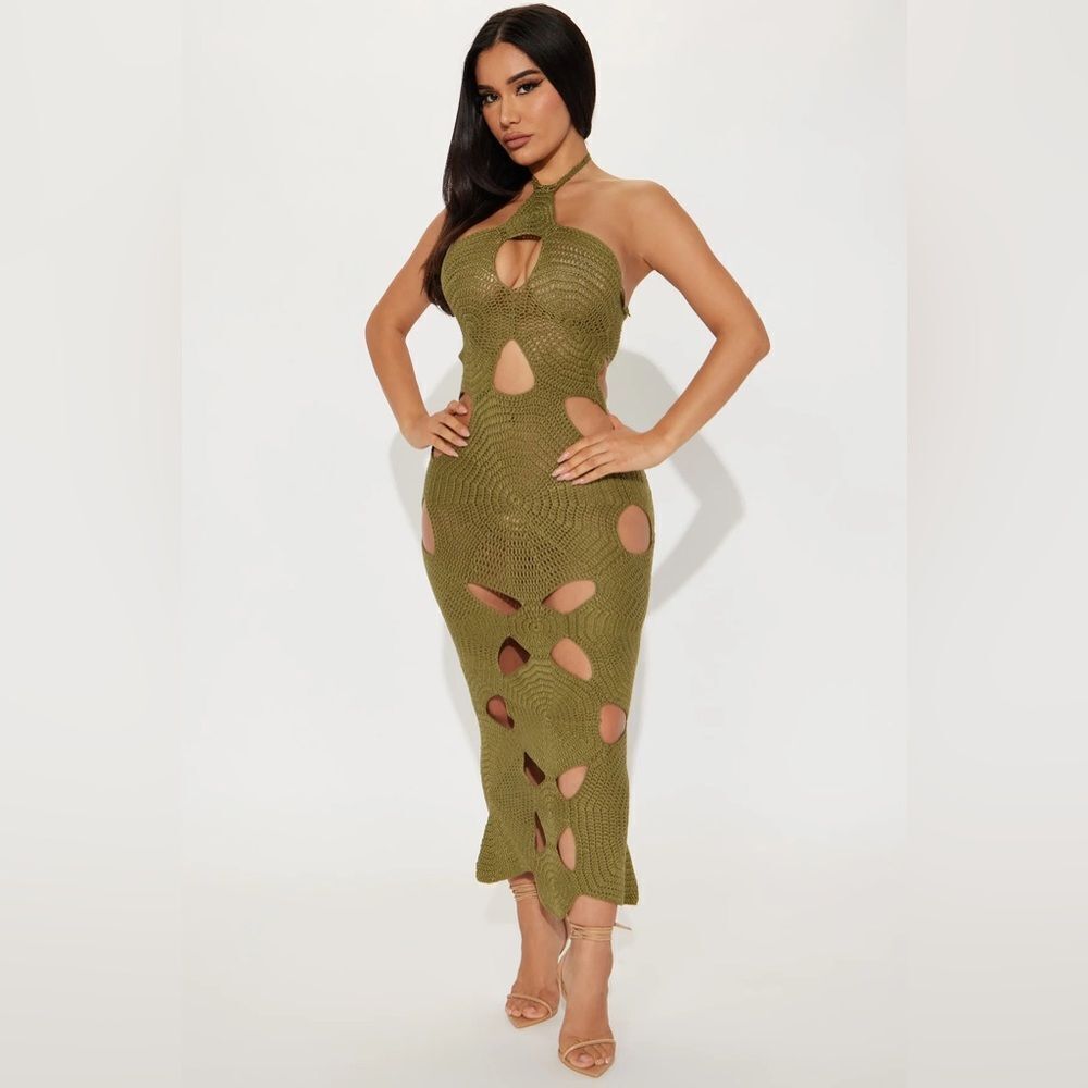 Bungalow Crochet Midi Dress - Olive